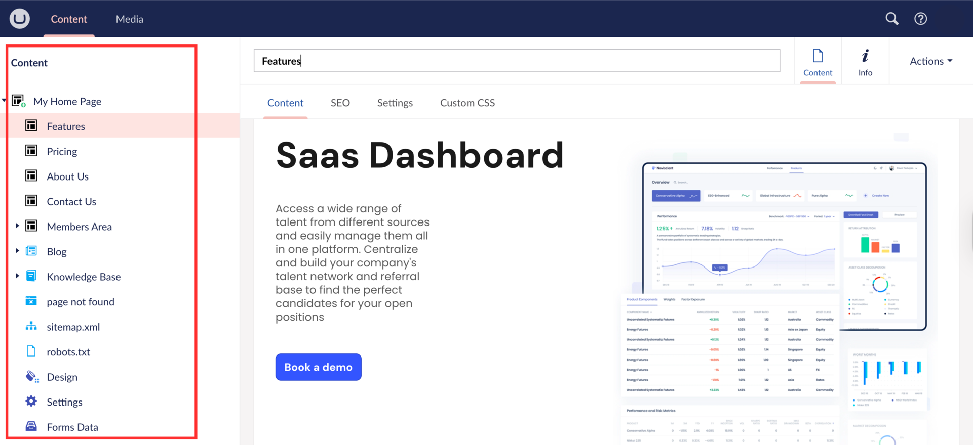 Explore pre-built pages to see layouts and styles for Umbraco Website